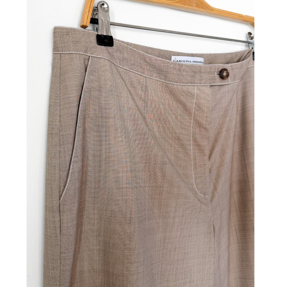 Carolina Herrera Brown Gray Virgin Wool Silk Woven Wide Leg Trouser Pants 14 - Picture 5 of 7
